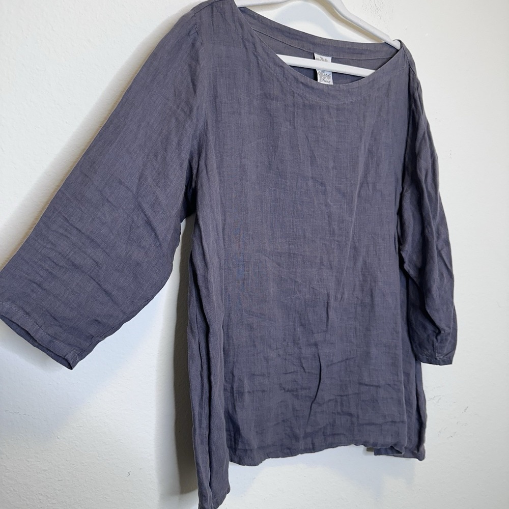 Match Point USA Linen Top Blouse Womens Size S Gray  Lagenlook Minimalist Resort - Picture 2 of 5